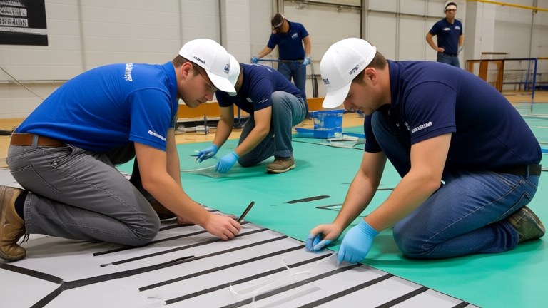 Conductive system installation with earthing grid in a technical facility.
