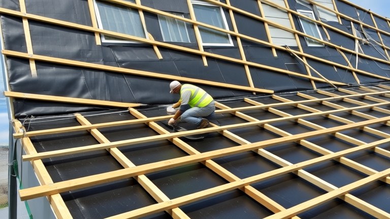 Protection and screed grid set out over a completed waterproofing layer.