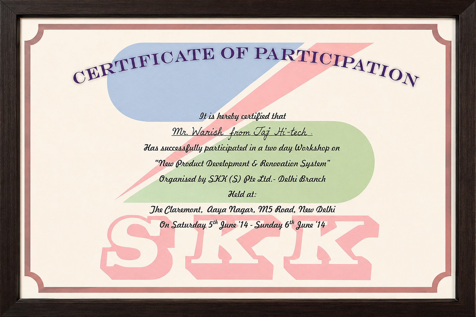 Certificate of Participation — SKK (S) Pte Ltd